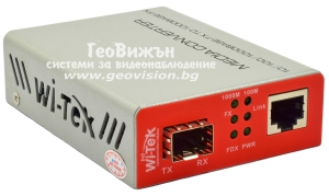 Медиа конвертор за пренос на Ethernet по оптичен кабел до 25 км Wi-Tek: WI-MC111G. 1 х Gigabit Ethernet порт RJ45 + 1 x Gigabit Fiber optic порт (SFP)