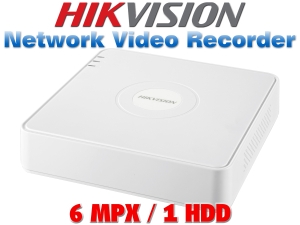 4 канален бюджетен IP мрежов видеорекордер HIKVISION: DS-7104NI-Q1(D). Поддържа 4 мрежови IP камери до 6 MPX. 1 SATA порт