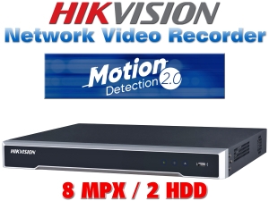 16 канален професионален 4K IP мрежов видеорекордер HIKVISION: DS-7616NI-Q2. Поддържа 16 мрежови IP камери до 8 MPX. Motion Detection 2.0 алгоритъм. 2 SATA порта