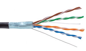 KELine KE300S24PE-RLX: Кабел мрежов FTP (F/UTP), Cat.5e, 4x2xAWG24, 300 Mhz, черен, изцяло медни жила, екраниран, PE външна изолация. За външен монтаж, устойчив на вода, влага и UV лъчи