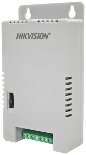 4 канален захранващ блок HIKVISION DS-2FA1225-C4: 150-285 V AC - 12V/13.5C/15V DC, 4 A/48 W, 4 изхода със самовъзстановяващи се предпазители по 1 А/12 W и LED индикация на всеки канал