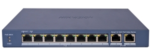 HIKVISION DS-3E1310P-EI/M: Управляем 10 портов суич с 8 x 10/100 Mbps PoE порта + 2 x 10/100/1000 Mbps uplink порта, до 30 W на порт. Общ PoE бюджет 60 W